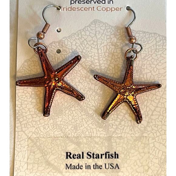 Rocky Mountain Leaf Company Real Starfish Earrings ~ Iridescent Copper Drop NWT - Picture 1 of 4